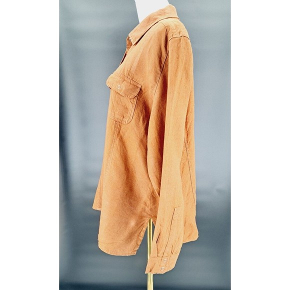 Chicos 2 Brown Coco Top Size 12 Large Womens Pockets 100% Linen Shirt Blouse - Picture 2 of 9